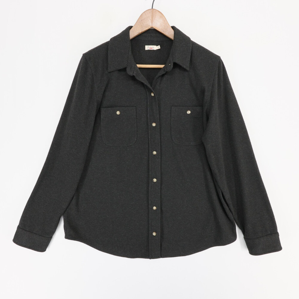 Faherty Legend Sweater Shirt Womens L Black Heather Twill Knit Long Sleeve